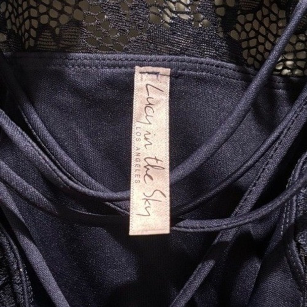 Lucy in the Sky Navy Blue Lace Cutout Mini Dress Strappy Bodycon USA Sz Small - Picture 4 of 11